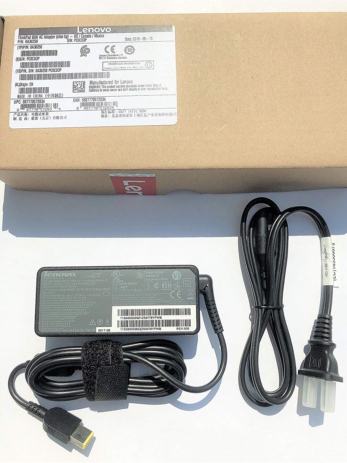 Lenovo Thinkpad 65W Slim Tip Ac Power Adapter 0A36258 Retail Packaged