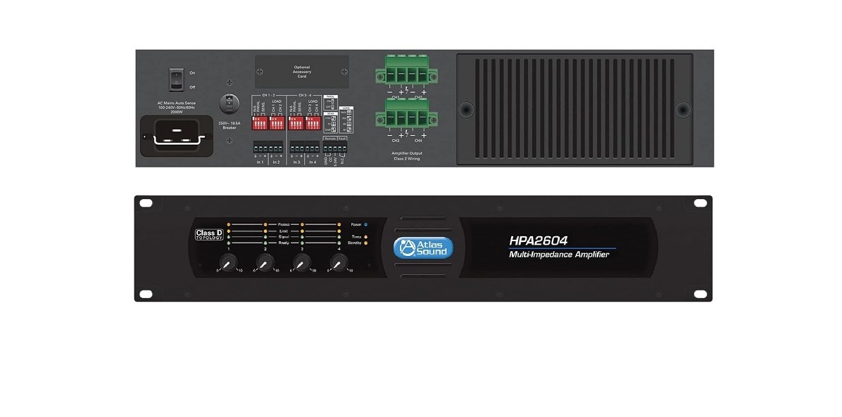 Atlassound Atlasied Four-Channel 2600W Commercial Amplifier Black HPA2604
