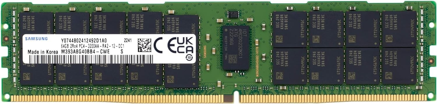 Samsung 64GB PC4-25600 DDR4-3200Mbps 2RX4 Registered Ecc Memory M393A8G40BB4-CWE