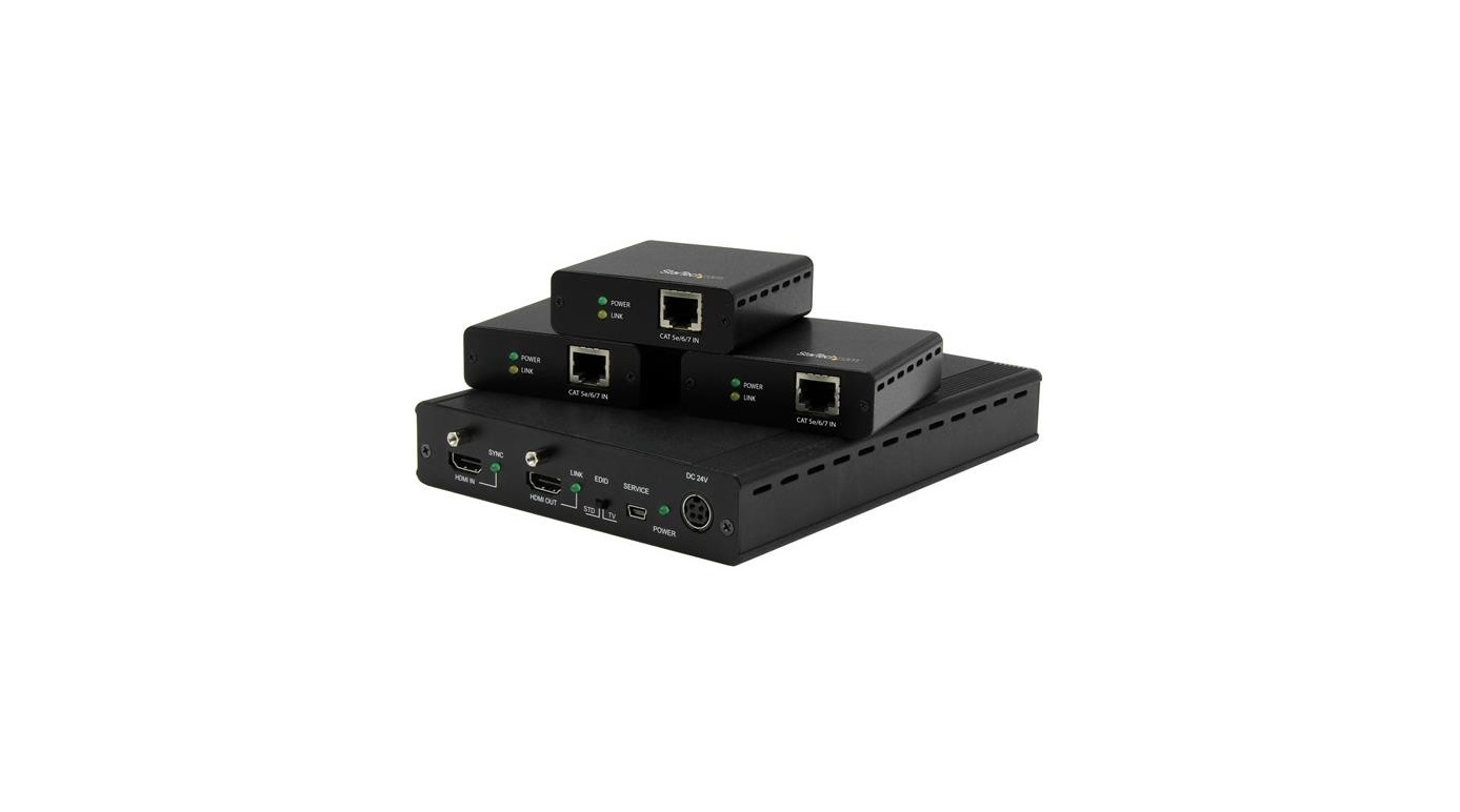 StarTech 3-Ports Hdbaset Extender Kit w3 Receivers HDMI Over CAT5 Splitter ST124HDBT