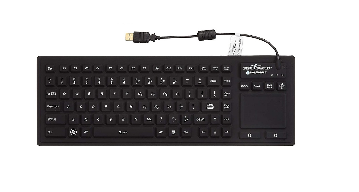 Seal Shield Glow 2 All-in-One Washable Keyboard Usb With Built-In Touchpad Black S90PG2