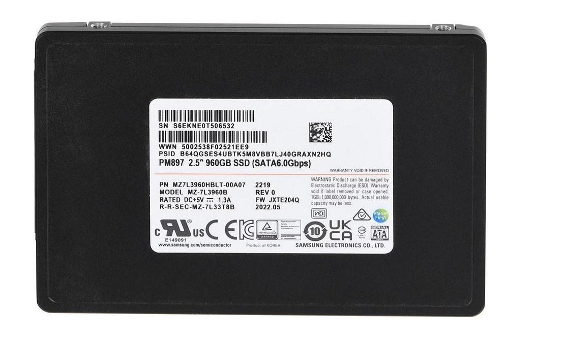 Samsung 960GB PM897 Sata 6GB/s 2.5 Solid State Drive MZ7L3960HBLT-00A07