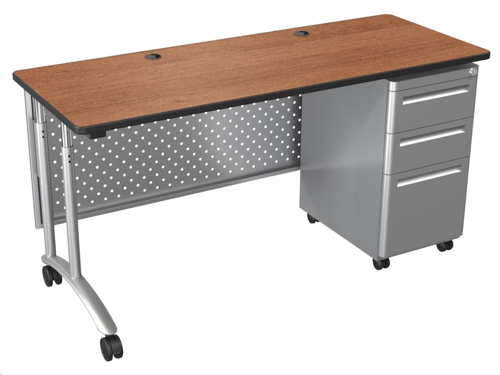 Balt Modular 60 Single Pedestal Teacher Desk Amber Cherry 90451-7919-BK