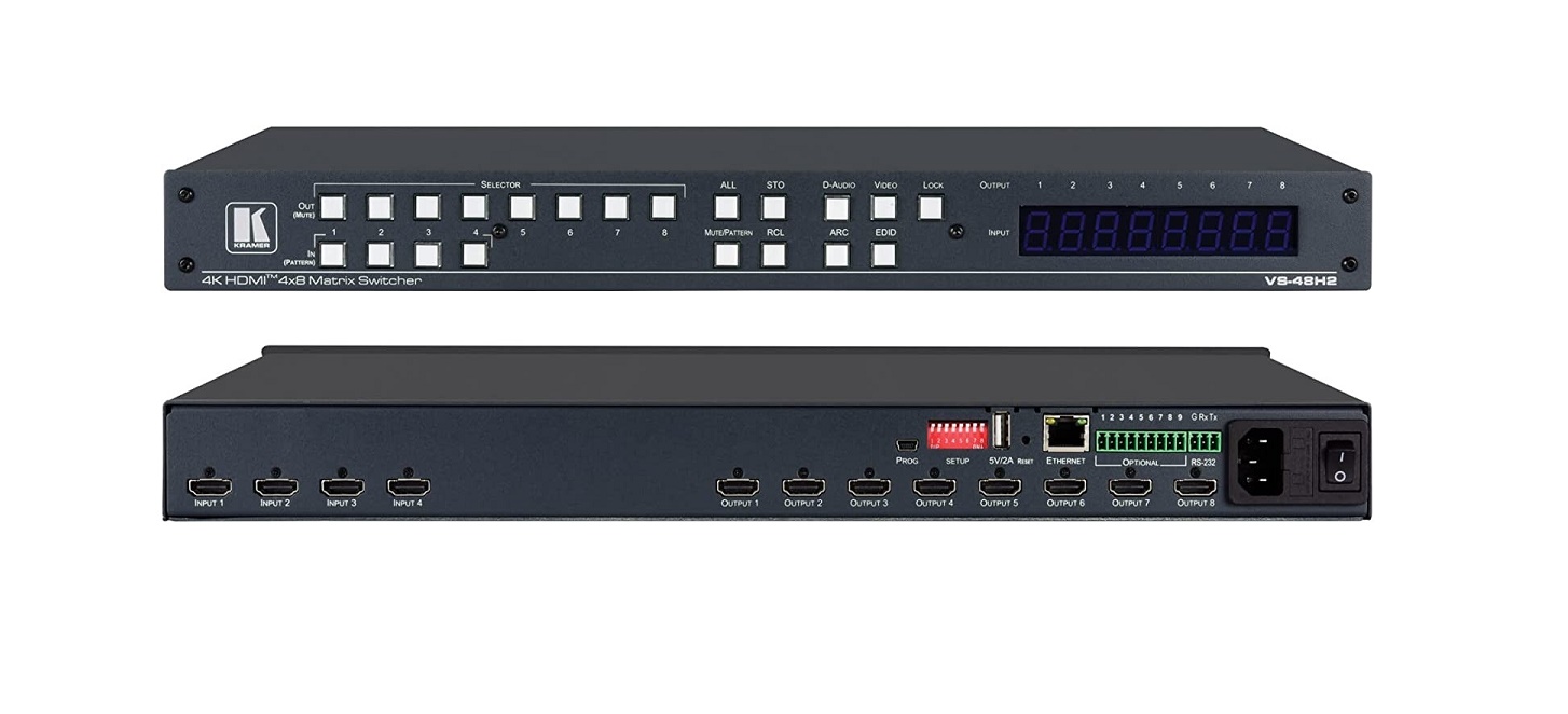 Kramer VS-48H2 4x8 4K Hdr HDCP 2.2 Matrix Switcher With Digital Audio Routing VS-48H2