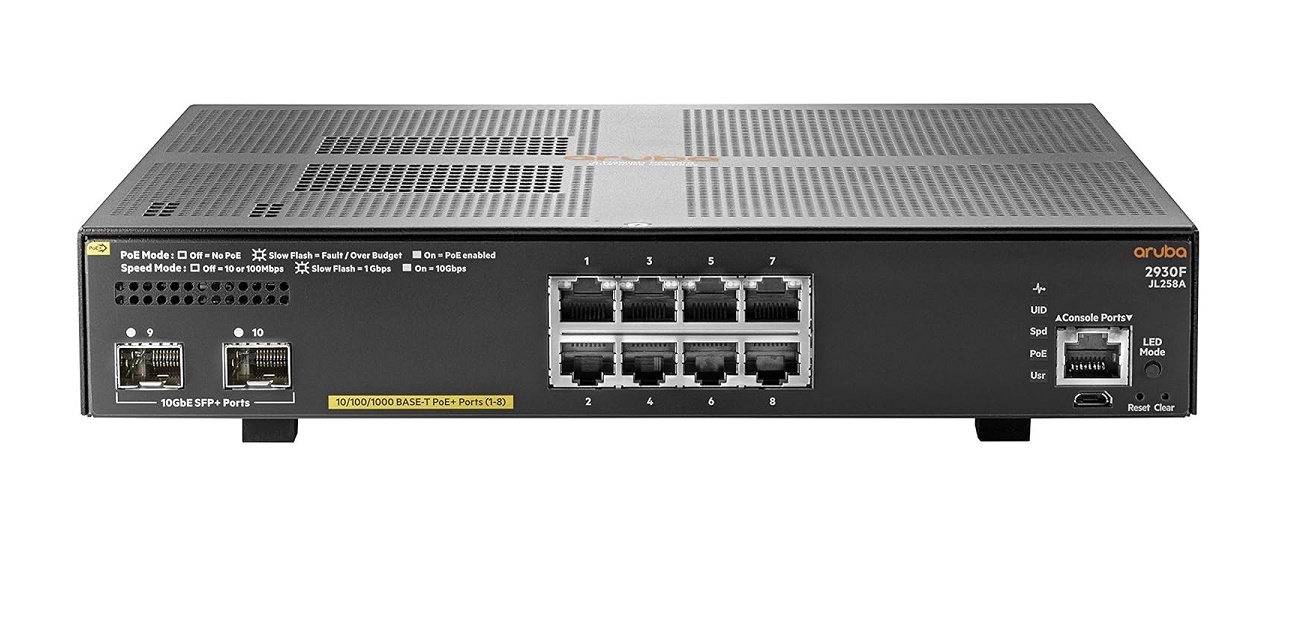 HP Aruba 2930F 8-Ports 2SFP+ 8G PoE+ Switch JL258A#ABA