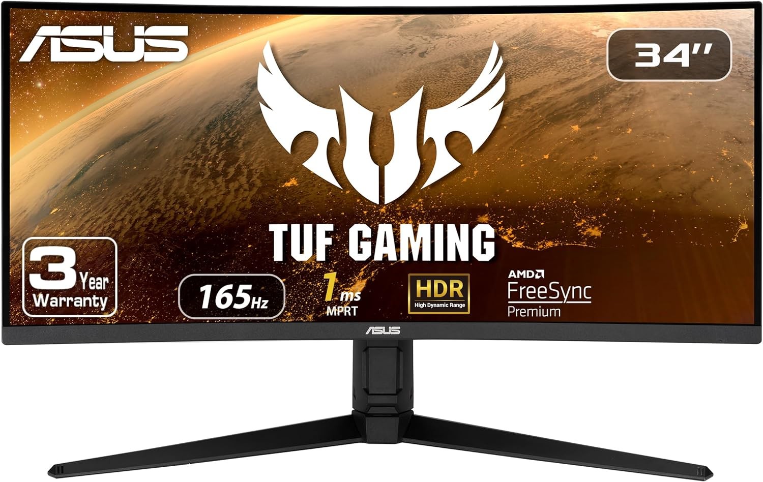 Asus 34 Tuf Gaming VG34VQL1B 3440x1440 Dp Hdmi Usb Curved Led Monitor