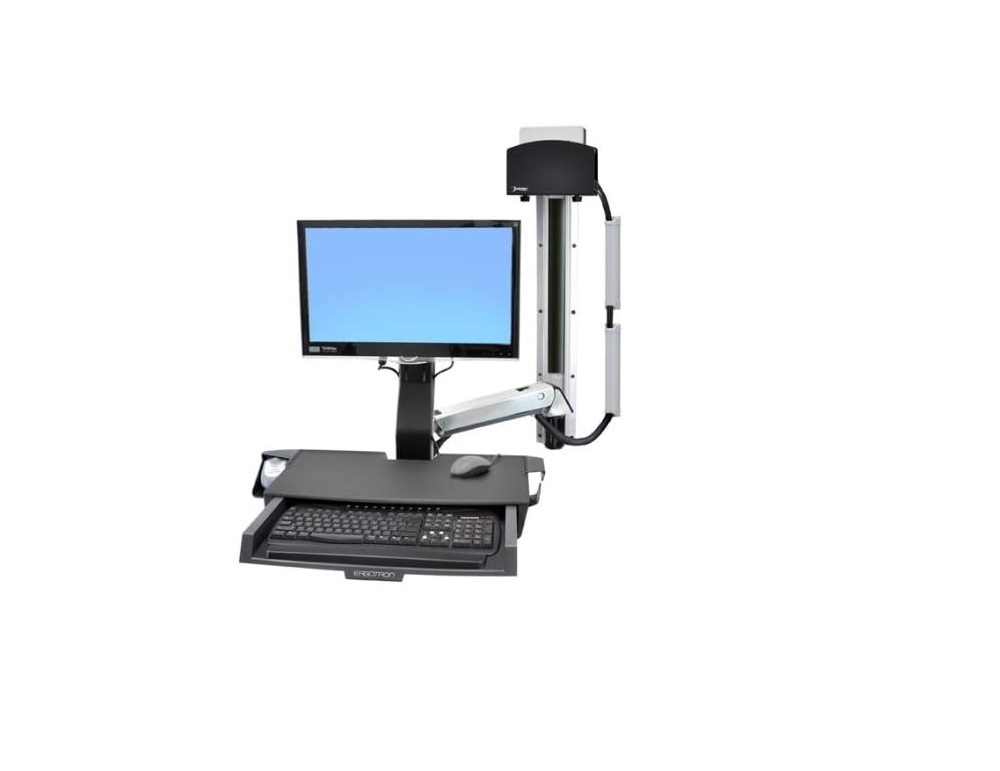 Ergotron Styleview Sit-Stand Combo System With Worksurface and Small Black CPU Holder 45-272-026