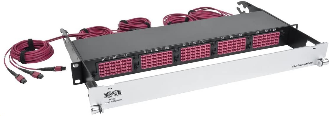 Tripp Lite 40Gb-10Gb Fiber 15MTP Qsfp To 60LC Duplex OM4 50/125 Multimode Ports 1U Patch Panel N48K-15M8L60-B